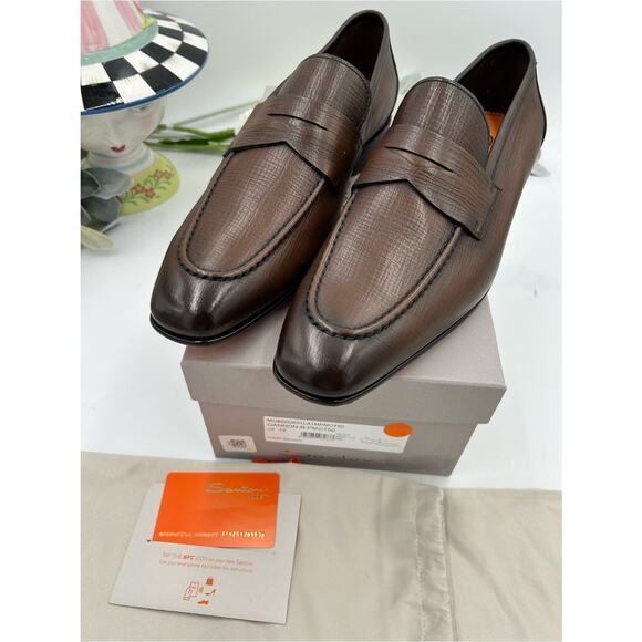 Men\'s Santoni Gannon, dark brown text Jared Leather, penny loafers size 12 US main image 5